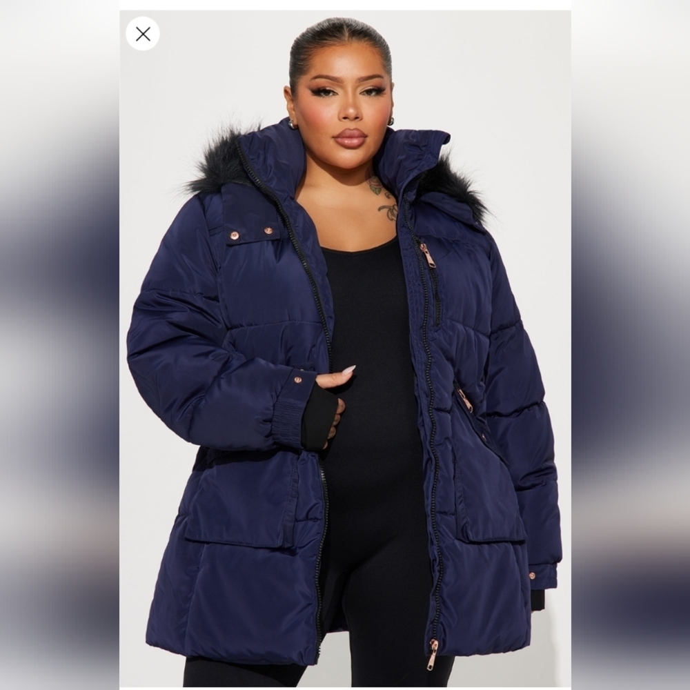 Fashion Nova Cold Feelings Puffer Jacket - Navy Size 1X (EUC)